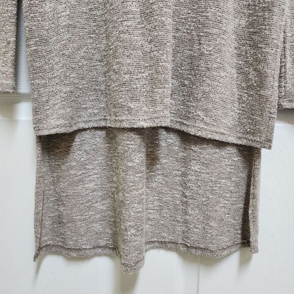 EZRA Sweater Women M Heather Gray Tan Stretch Knit Turtleneck Hi Low Long Sleeve - Picture 5 of 8